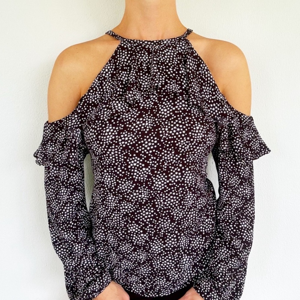Michael Kors Star Print Cold Shoulder Long Sleeve Top